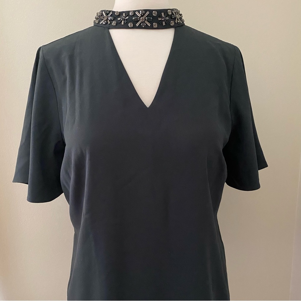 Ann Taylor Beaded Embellished Flutter Sleeve Top